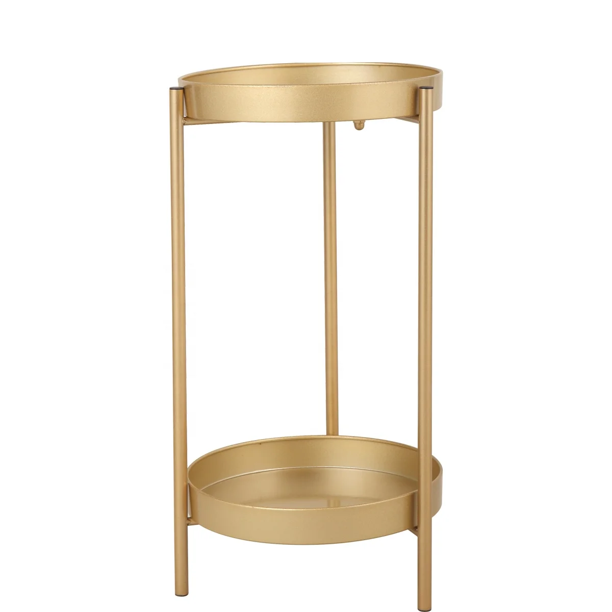 US warehouse Modern Folding Metal 2-Tier Plant Stand with 2 Round Trays for Indoor Outdoor
