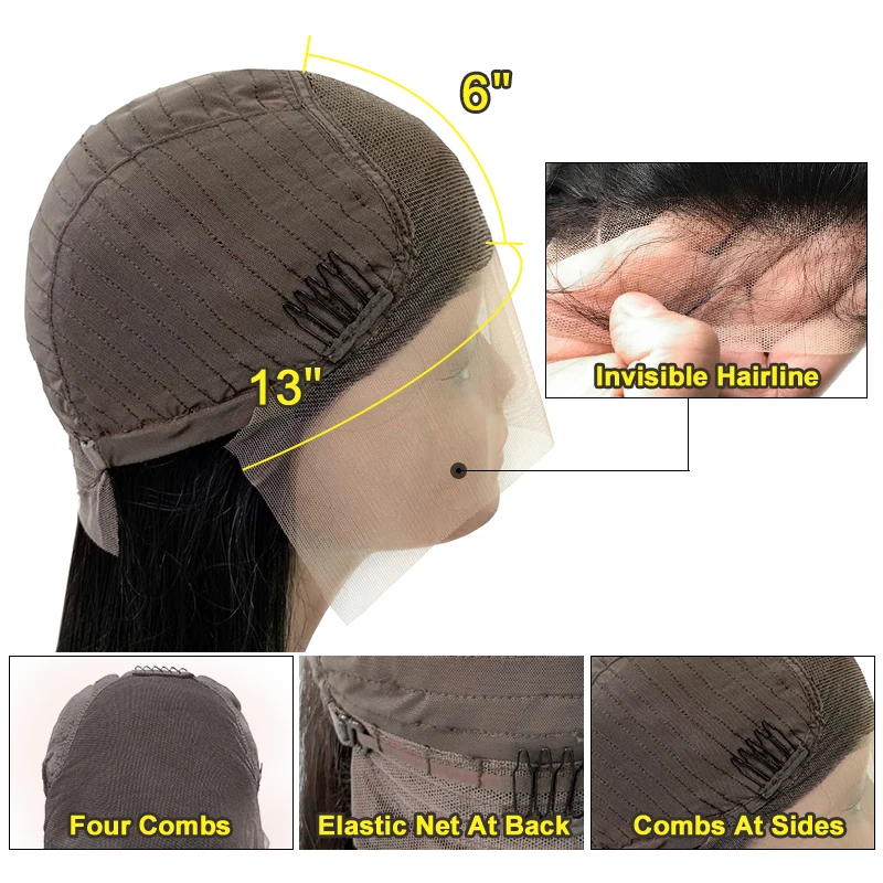 13X6 Lace Front Wig With Baby Hair Virgin Indian Hair Body Wave  Natural Black