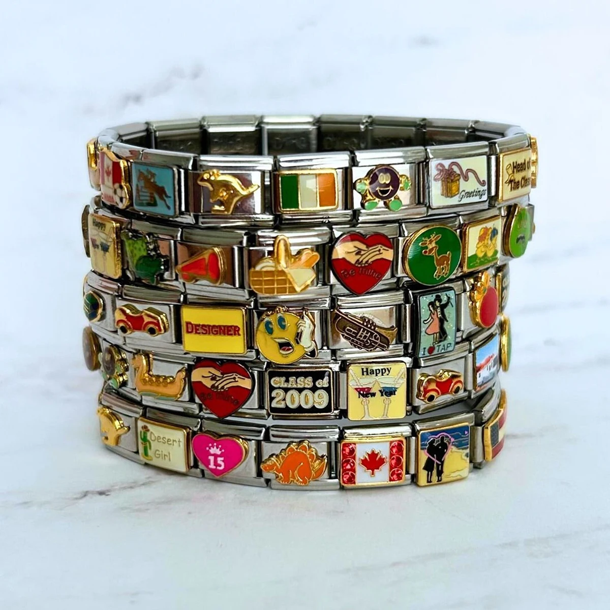 Vintage Italian Charm Bracelet,Themed Custom Bracelet,Stainless Steel DIY Charm Bracelet