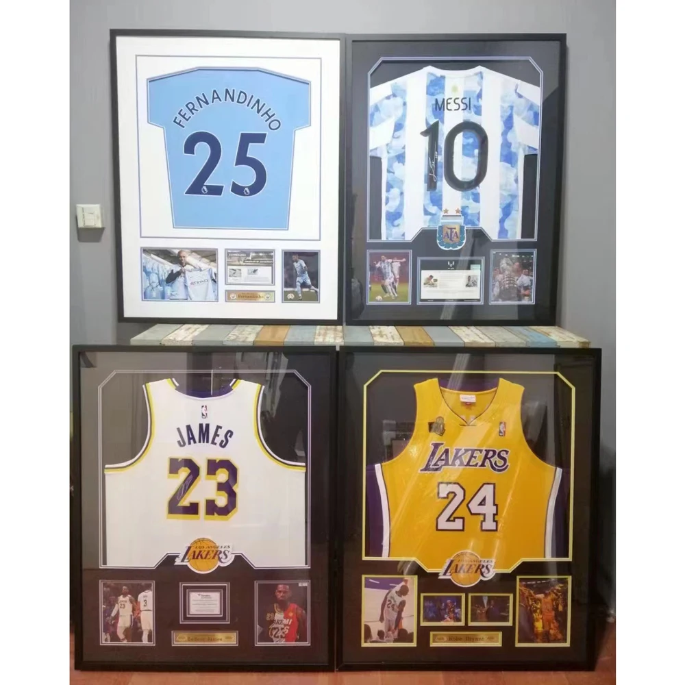 Clear Acrylic Football T Shirt Jersey Display Case High-end Jersey Frame Display Case Wooden Photo Frame