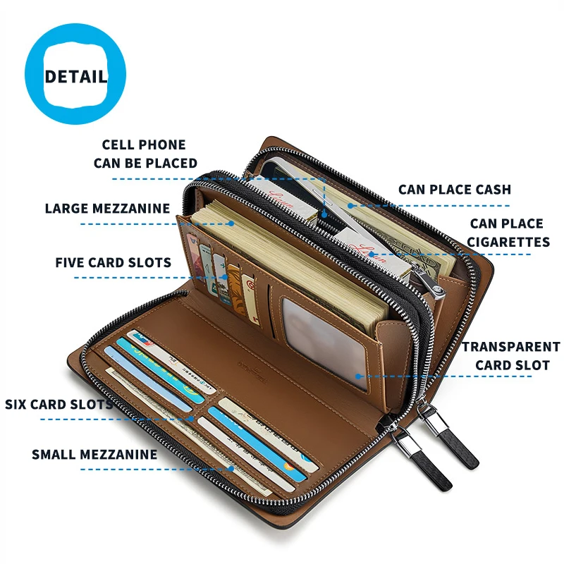 Genuine leather wallet men RFID Blocking Zipper Coin Pocket long wallet Passport Cover For Men Card Holder Purses