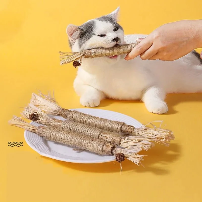 Natural Matatabi Polygonum Silvervine Raffia Grass Sticks Cat Tooth Cleaning Chew Bite Cat Toys