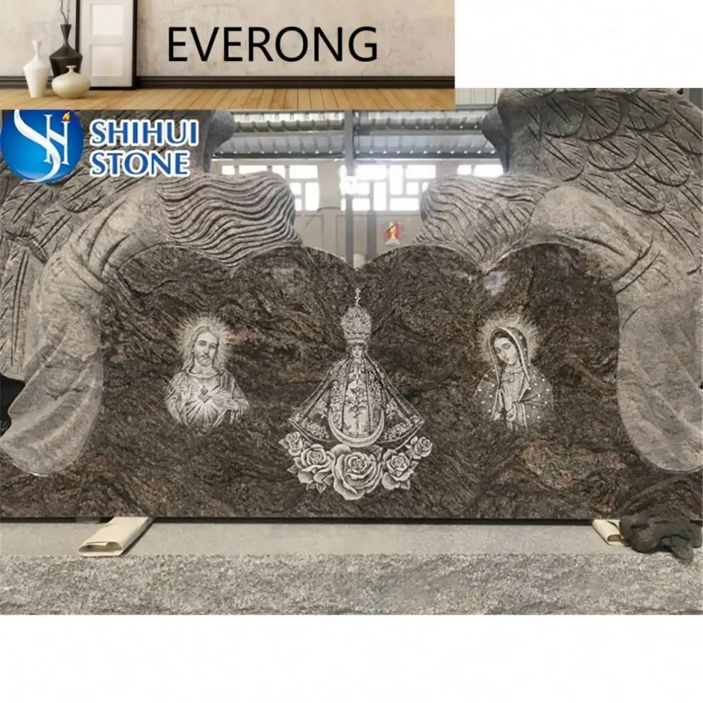 Cheap purple paradiso granite headstones angel gravestone winged wrapped heart headstone with roses grave stones and monuments