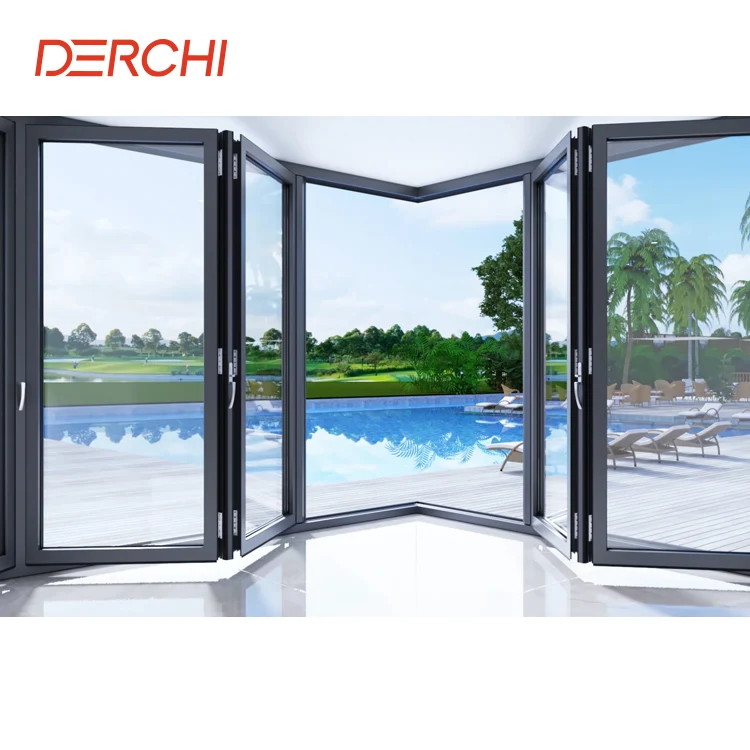 Manufacturer Supplier Exterior Soundproof Aluminum Frame Outdoor Patio Folding Doors Double Tempered Glass Bi-fold Doors