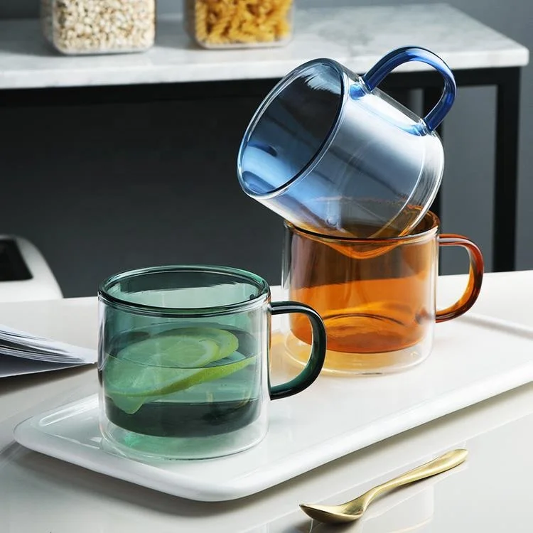 2020 Low Price Durable Using unbreakable colored coffee double wall glass drinking cup from china