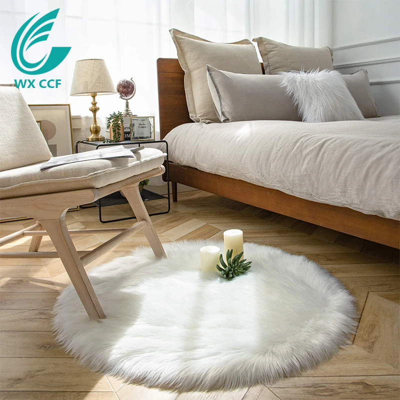 Customized real sheepskin  round wool shaggy fur carpet faux fur rug
