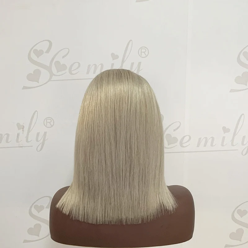 New 100% brazilian peruvian virgin hair premade gray color short 13x4 lace frontal grey bob human hair wig