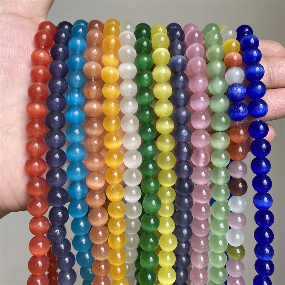 DIY Accessories 6-14mm Smooth Round Gemstone Loose Opal Beads Multi Color Round Cat Eye Beads For Jewelry Making