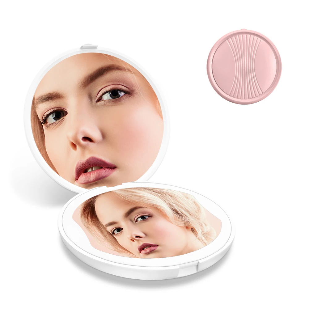 Makeup Cosmetic Metal Logo Compact Bathroom Light Lighted Vanity Lights Shaving Magic Handle Flexible Circle Foldable Led Mirror