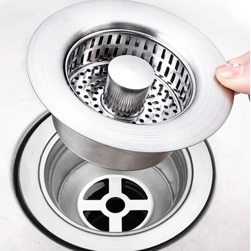 Universal 3 in 1 Pop Up 304 Stainless Steel Press-Type Sink Seal Filter Plug Anti-Clog Kitchen Sink Drain Strainer And Stopper