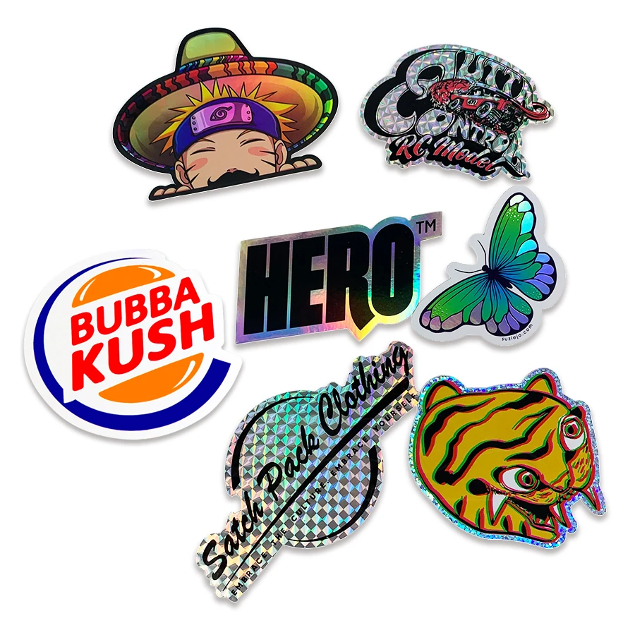 Custom Waterproof Holographic Sticker Vinyl Printing Adhesive Cartoon Die Cut Logo Label Stickers