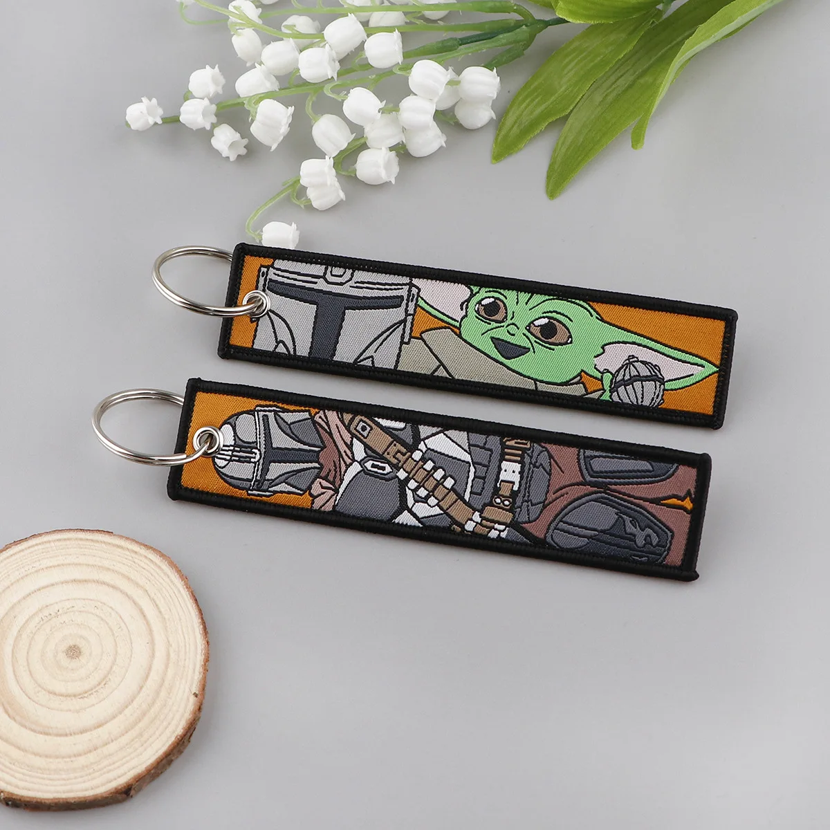 Anti-Lost Lanyards Cute Cartoon Baby Yoda Keychain Star Darth Vader Double Sided Embroidered Lanyard Custom War Woven Keychains