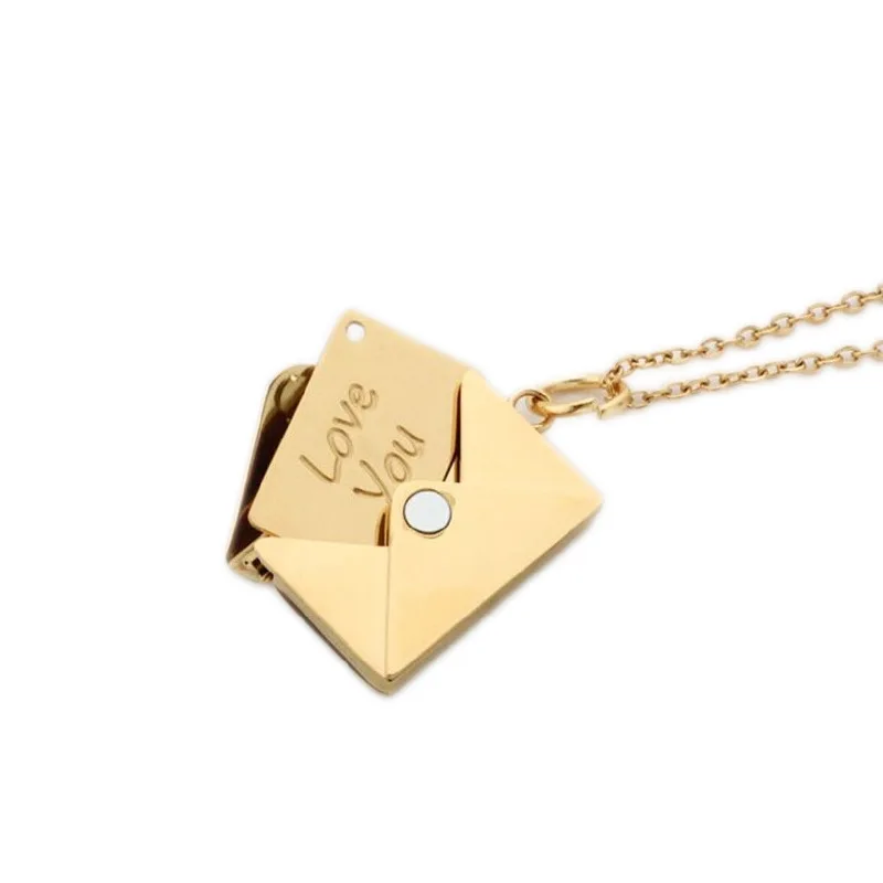 NEW luxury gold plated jewelry I Love You Letter Locket Pendant Nameplate Little Slots Mail envelope necklace pendant for women