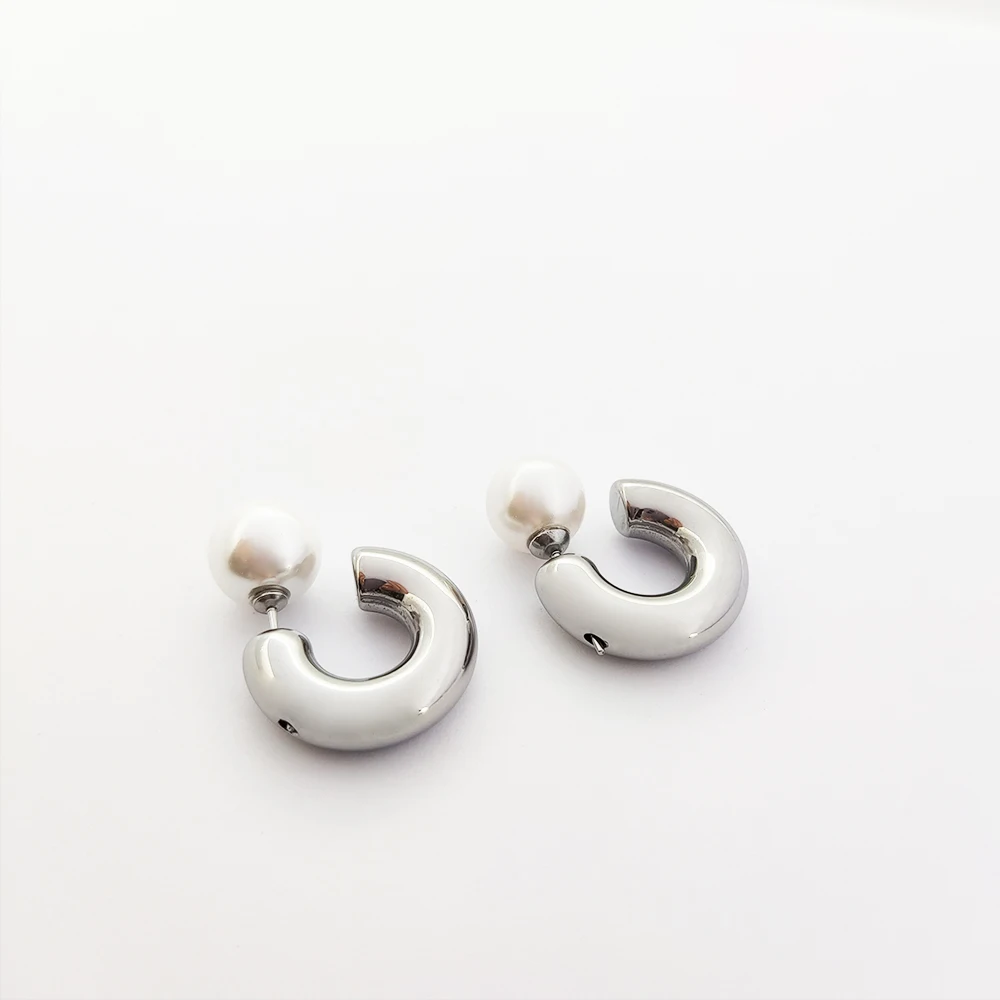 Shell Pearl Hoop Earrings Chunky Earrings Plata 18K Gold Plated Jewelry Silver Pearl Earrings Pearl Jewelry