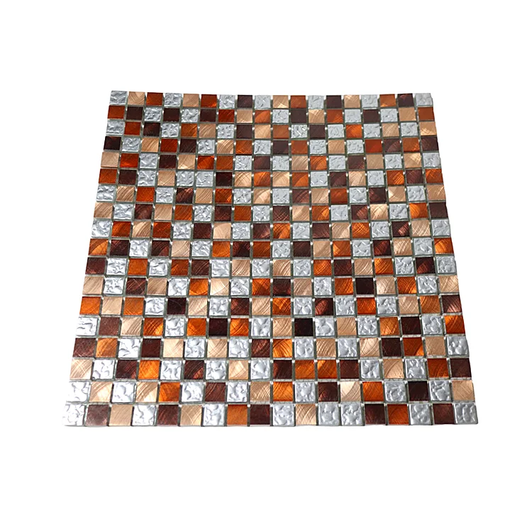 Customized Design Aluminum Alloy Brown Mix Crystal Glass And Metal Mosaic Tile