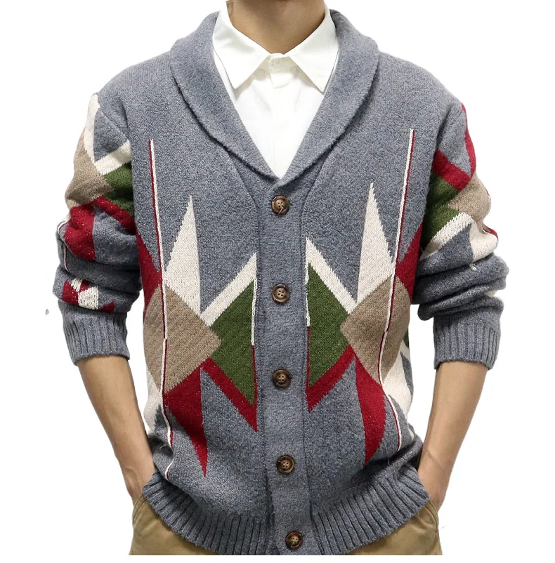 Vintage Mens Aztec Geometric Sweater Supplier Jacquard V Neck  Knitted Cardigan Jacket Jumper 2025