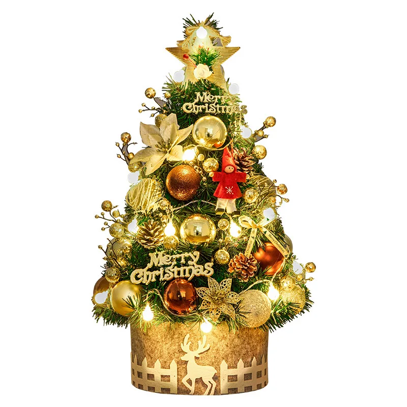 60cm PVC Gold Series Mini set Table Christmas Tree Small Desk Xmas Tree Party Ornament Tree For Home Office Christmas Decoration