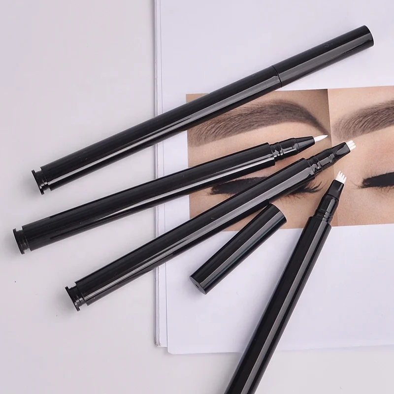 Plastic Cosmetic Container Slim Silver Eyebrow Pen Packaging No Logo Brow Pencil Tube with Brush