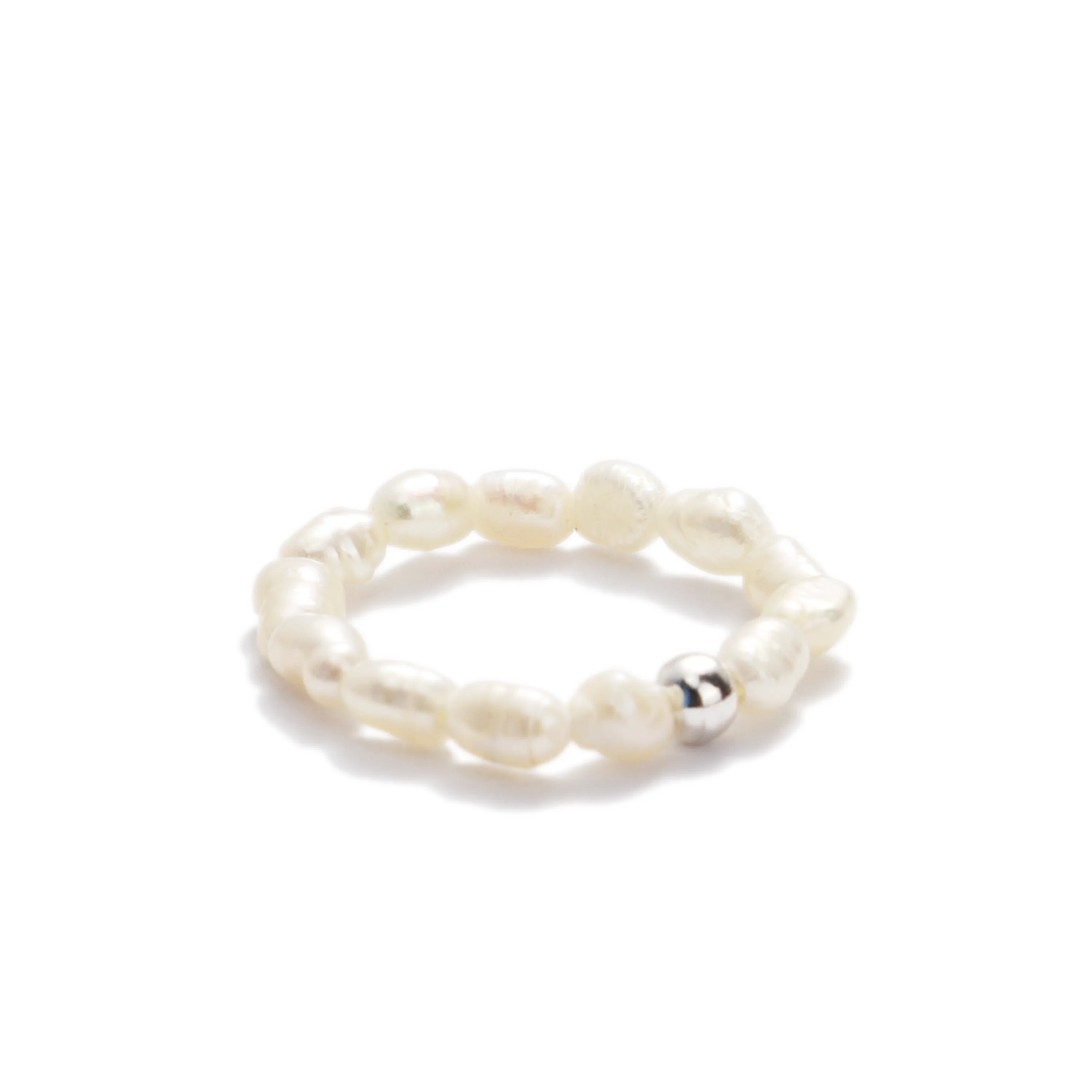 Chris April in stock 925 sterling silver rhodium plated freshwater baroque pearls elastic string bead knuckle ring