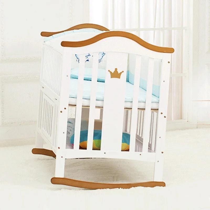 European Style Rocking Wood Baby Coat Bed, Kids Bedroom Furniture Stand Wood Toddler Cot Bed/