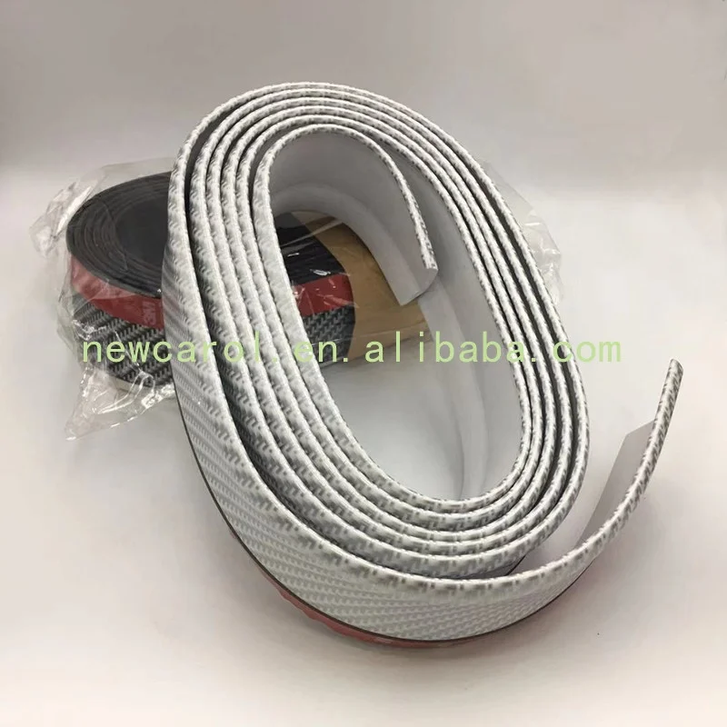 Universal 2.5m White Carbon Fiber Texture Car Front Bumper Lip Skirt Protector Rubber Spoiler Lip