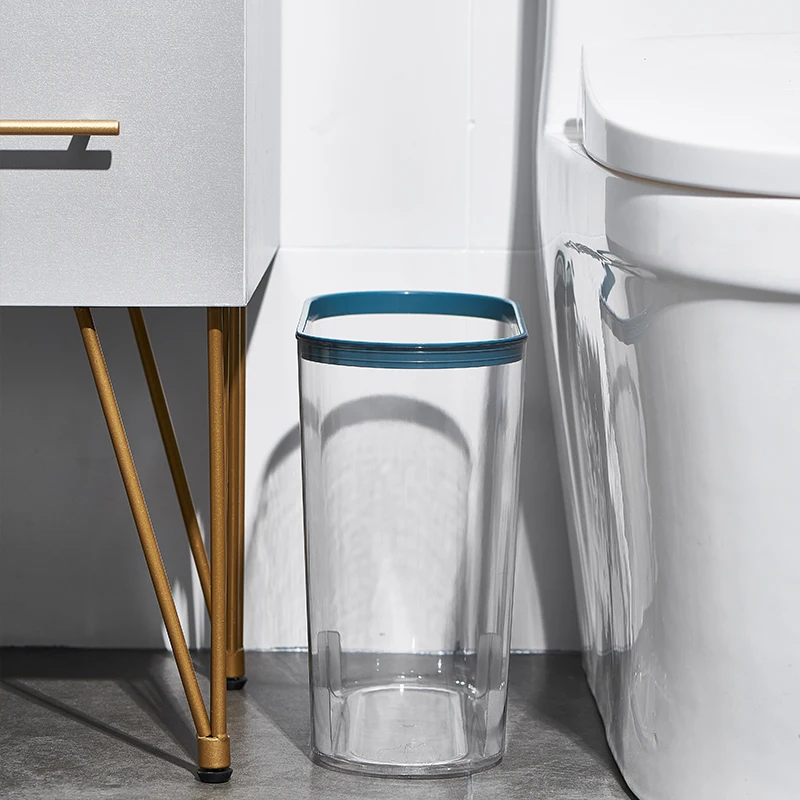 New Arrival Save Space Office Living Room Plastic Storage Bucket Transparent Waste Bin Trash Can