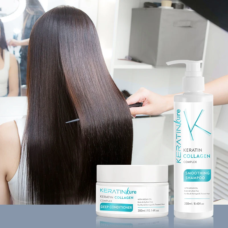 Custom Logo Hair Care Argan Oil Biotin Collagen Shampoo Sulfate Free Leave In Deep Conditioner Spray Keratin Treatment Hair Mask