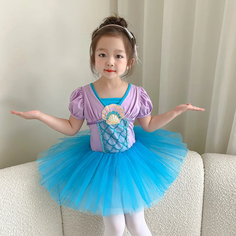 Baby Girl Ballet Dance Costume Cute Mermaid Puffy Tutu Dress for Birthday Party Dancewear