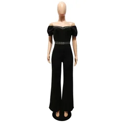 Sexy Short Sleeve Off Shoulder Playsuit Bodysuit 2022 Summer Strapless Jumpsuits Elegant Women