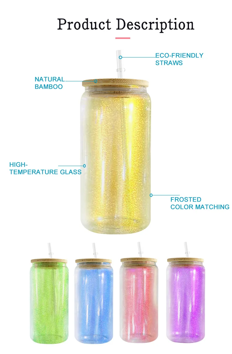 USA Warehouse 20oz Iridescent Sublimation Glass Can Frosted Sublimation Beer Glass Blanks Tumbler with Bamboo Lids Water Bottle