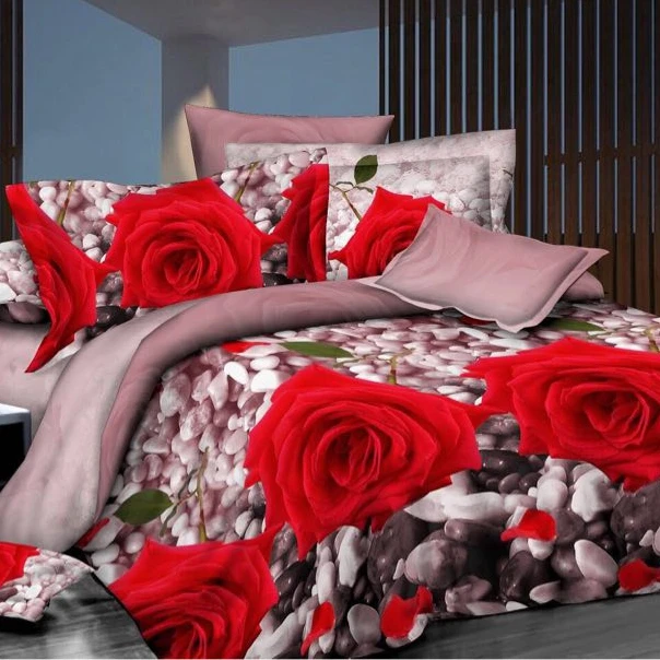 Making couple bed sheet set flower rose wedding love 100% polyester fabric for bedding