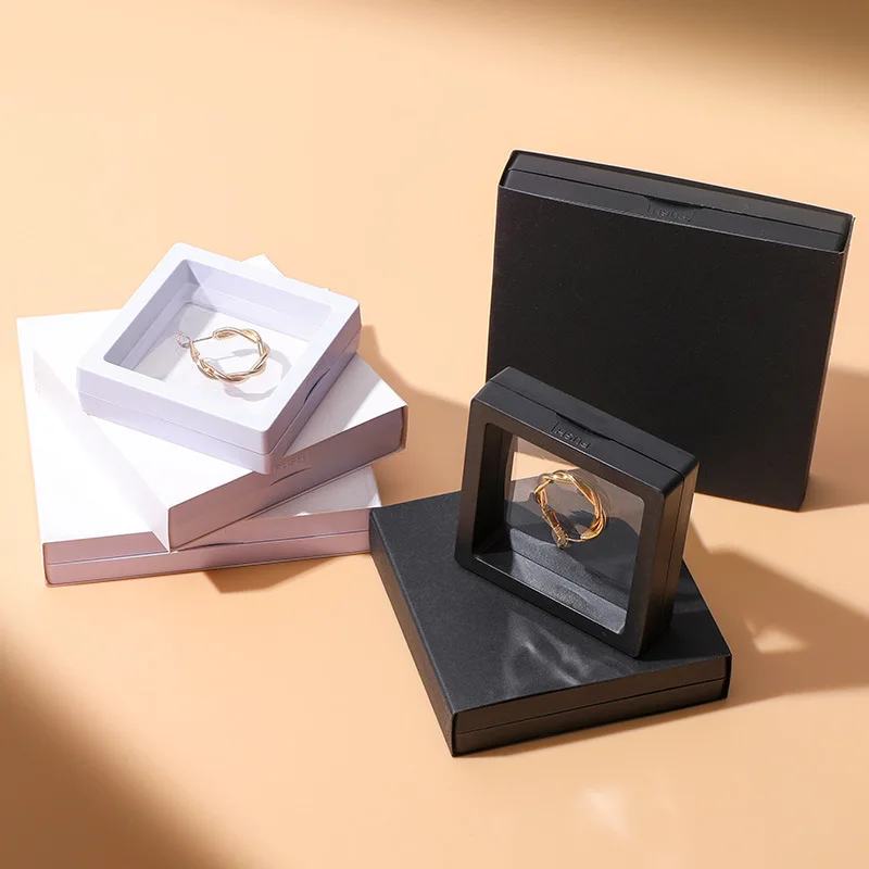 Custom Logo Cardboard Sliding Sleeve Paper Jewelry Storage Drawer Box Packaging With Clear PE Film Floating Gift Display Box