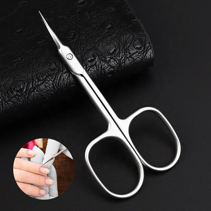 China Manufacture Silver Stainless Steel Nail Salon Use Sharp Russian Cuticle Manicure Scissors Professional Sharp Curved