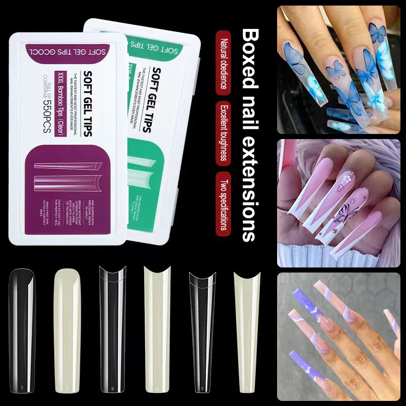 Long Nail Tips Clear Transparent Cover Stiletto Full Cover Nail 504pcs/550pcs Set Pack French Customized Press On Nail Tips