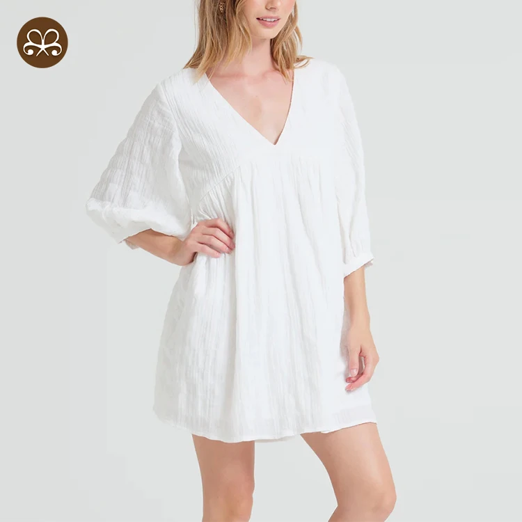 New Arrival Summer Sexy Deep V neck Balloon Sleeve Custom Capri Breastfeeding Dress