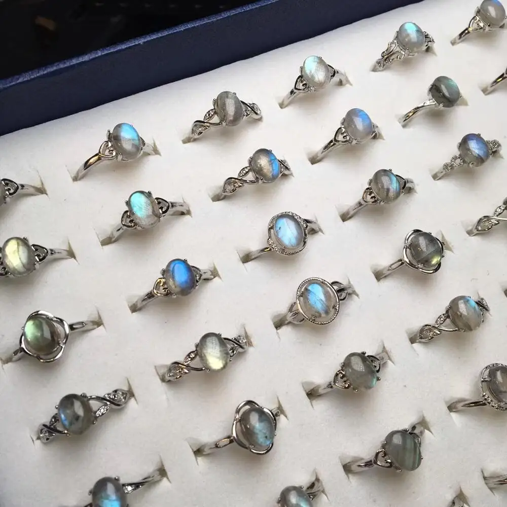 Resizable natural gemstones Crystal rings labradorite finger rings strong flash for valentine gifts
