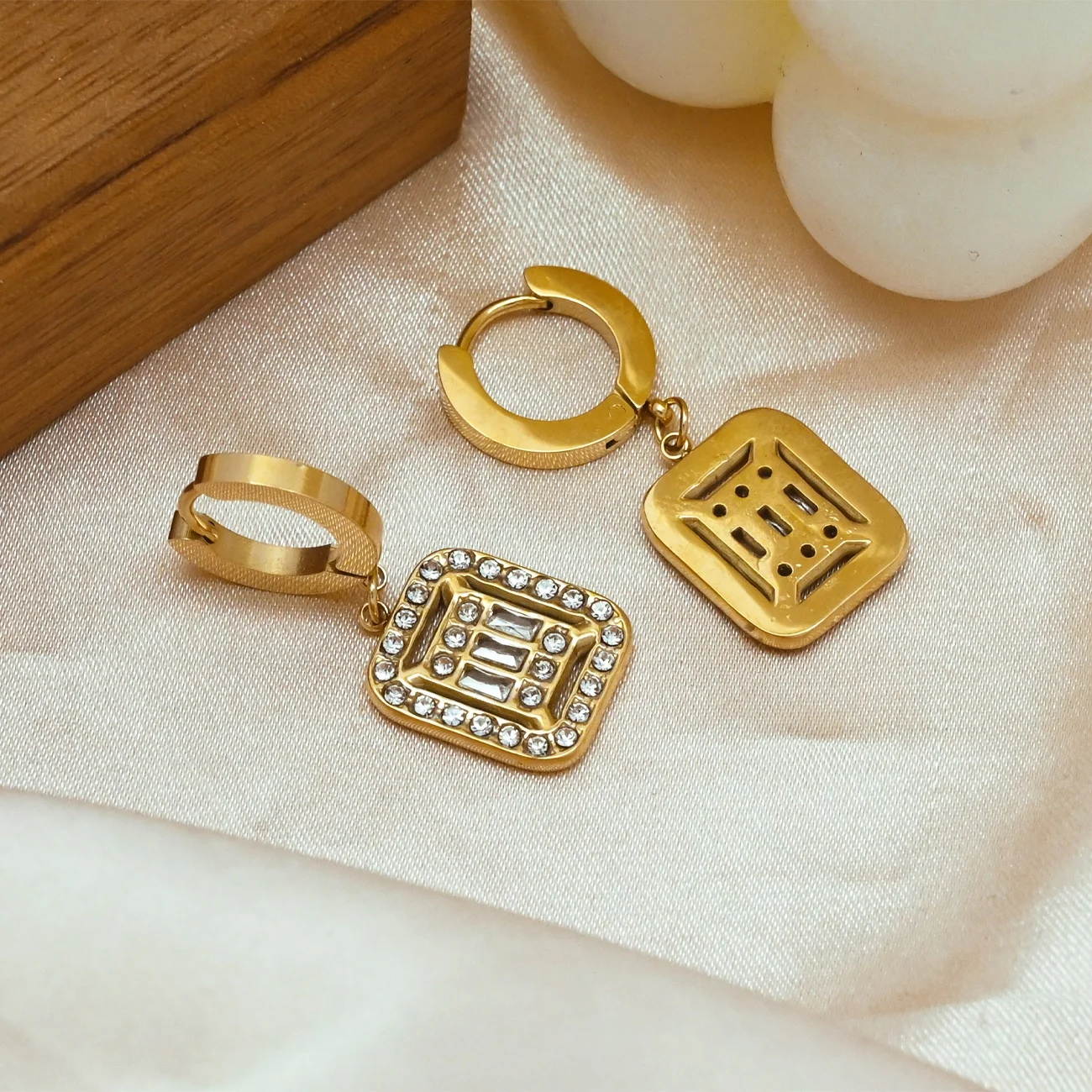 Rectangular Baguette Geometric Pendant Earrings Wholesale Gold Plated Stainless Steel Popular Fashion Women Jewelry