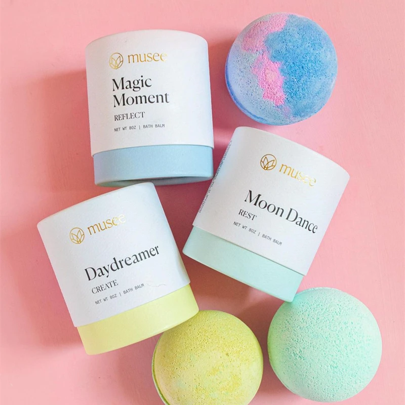 Custom premium cardboard box logo bath bomb packaging tube paper round for skin gift box