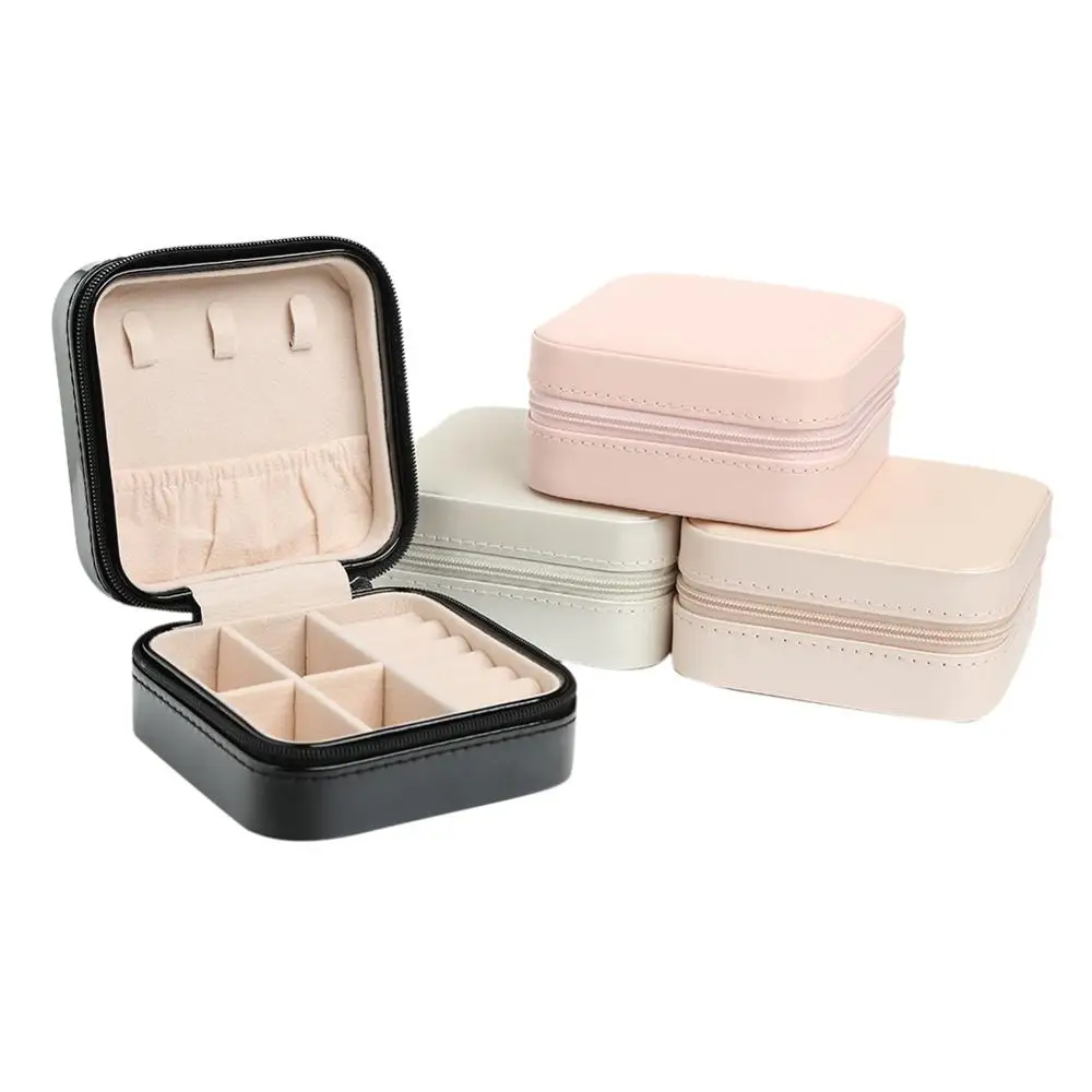 Fashion PU Leather Jewelry Box Portable Storage Organizer Earring Holder Zipper Women Jewelry Display Box