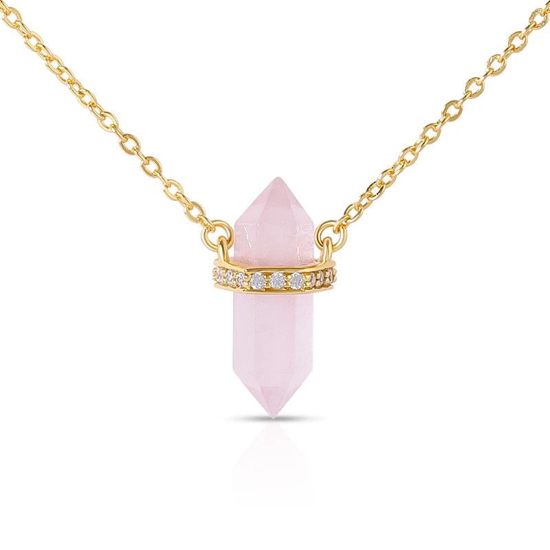 Joacii 925 Sterling Silver 18K Gold Plated Birthstone Original gems Hexagonal Prism Bullet Healing Larimar Pendant Necklace