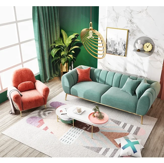 Furniture Factory Modern Style Fabric Lounge and Apartment Sofa For Promotion Velvet Chesterfield Tufted Sofa living