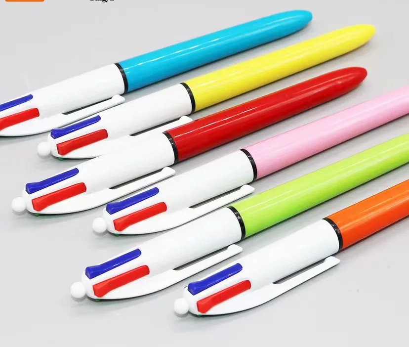 NEW Four 4 in 1 Carabiner ballpoint pens with rubber grip-black blue red green 4 color ink ball pen