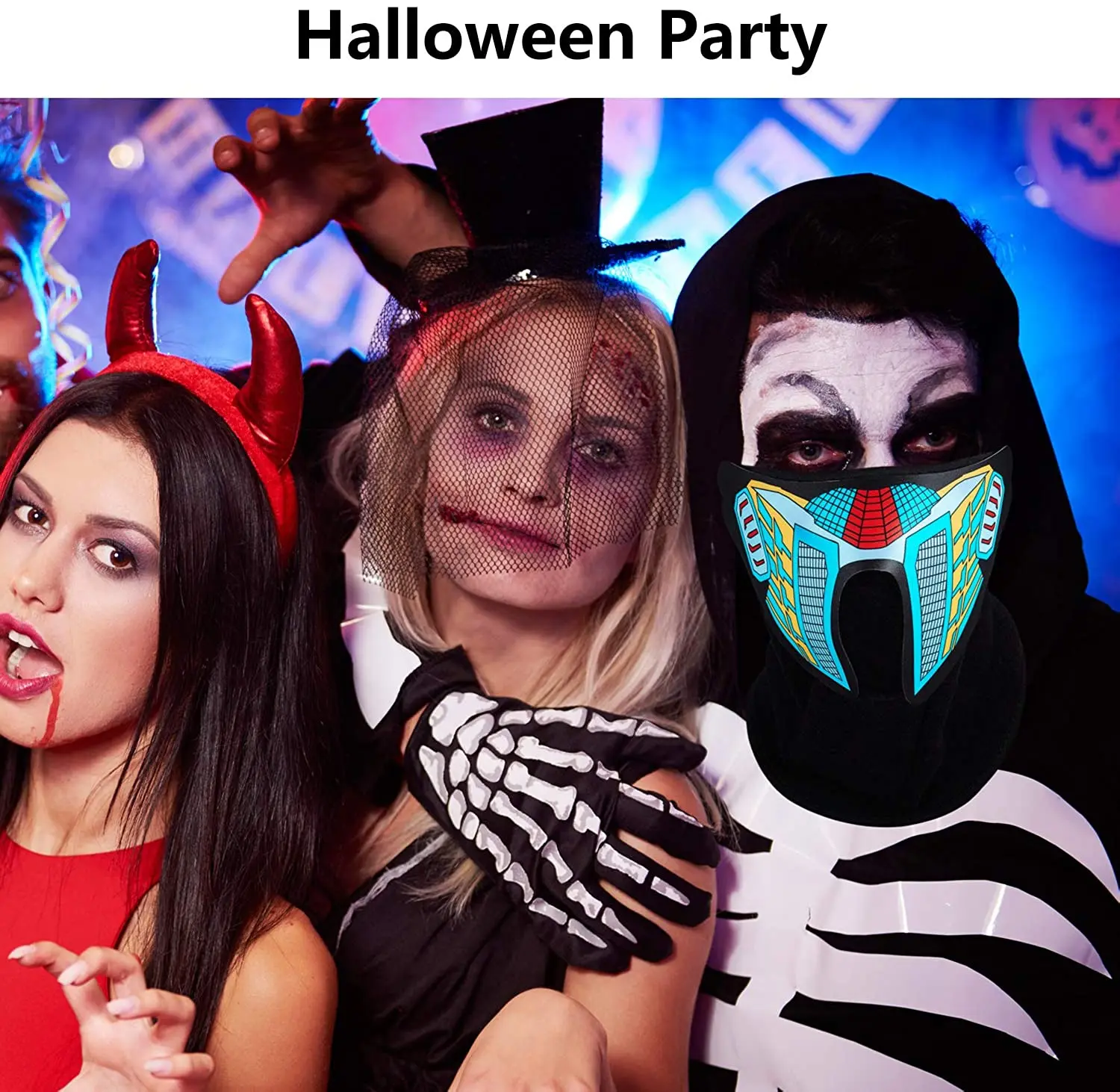 Halloween Christmas Cosplay Dancing LED Music Mask Flashing Light Up Face Mask Sound Activated Led Party Mask