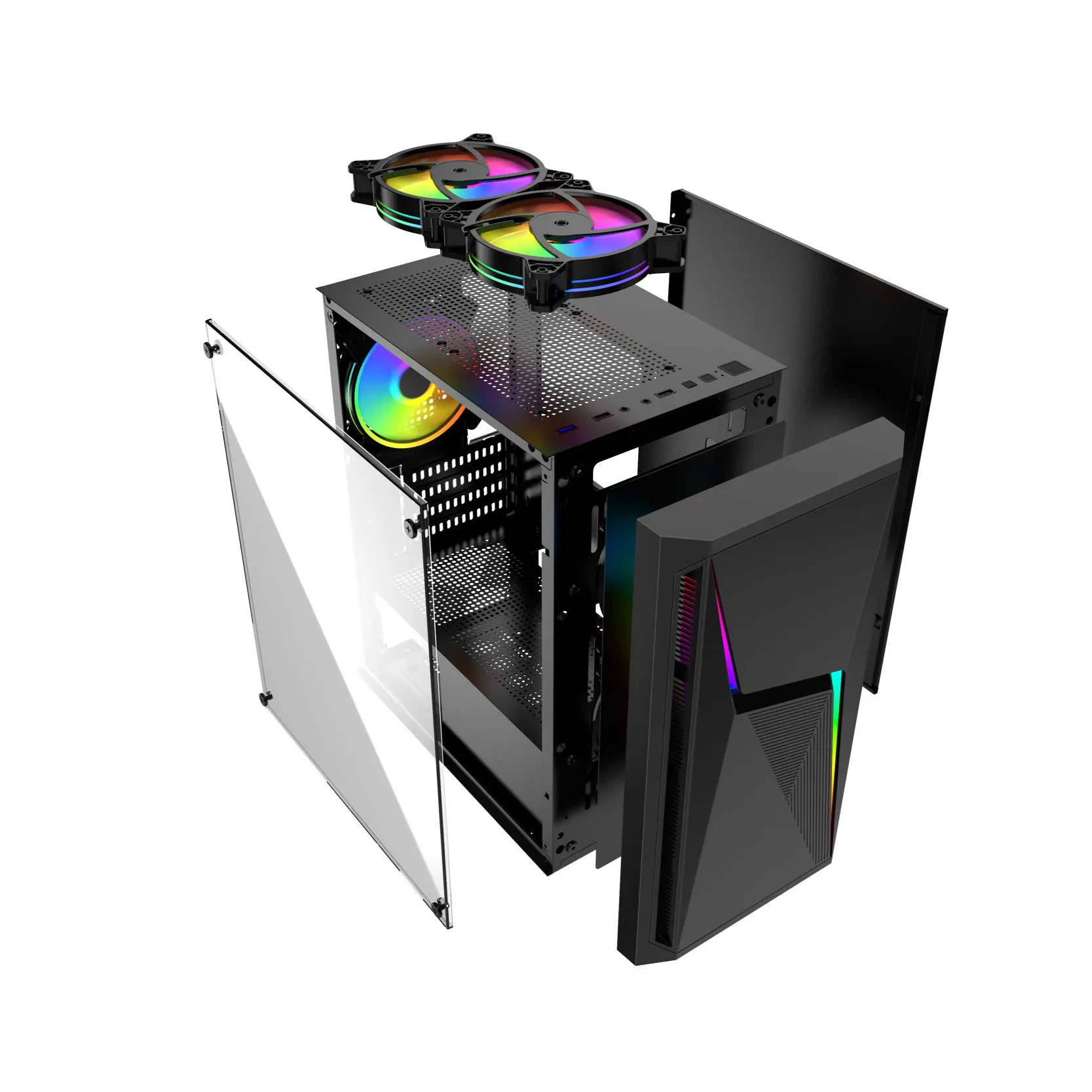 Оптовая продажа, MATX игровой чехол для ПК, usb, боковая панель из закаленного стекла, RGB-подсветка, игровой чехол для ПК