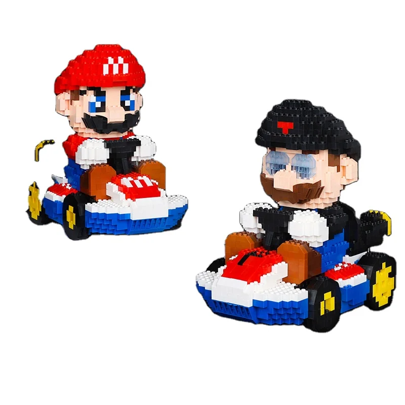 Mini Building Blocks DIY Connection Racing Driver DIY Toys Creative Gifts Decorations Assemble Game Marios Car Bricks