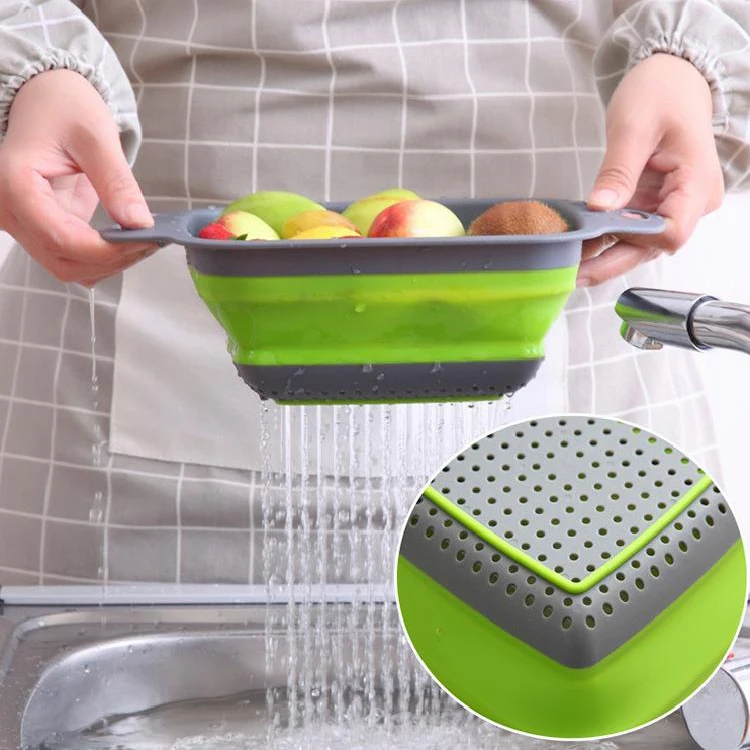 Foldable Vegetable And Fruit Kitchen Sink Pot Pasta Silicone Strainer With Handle