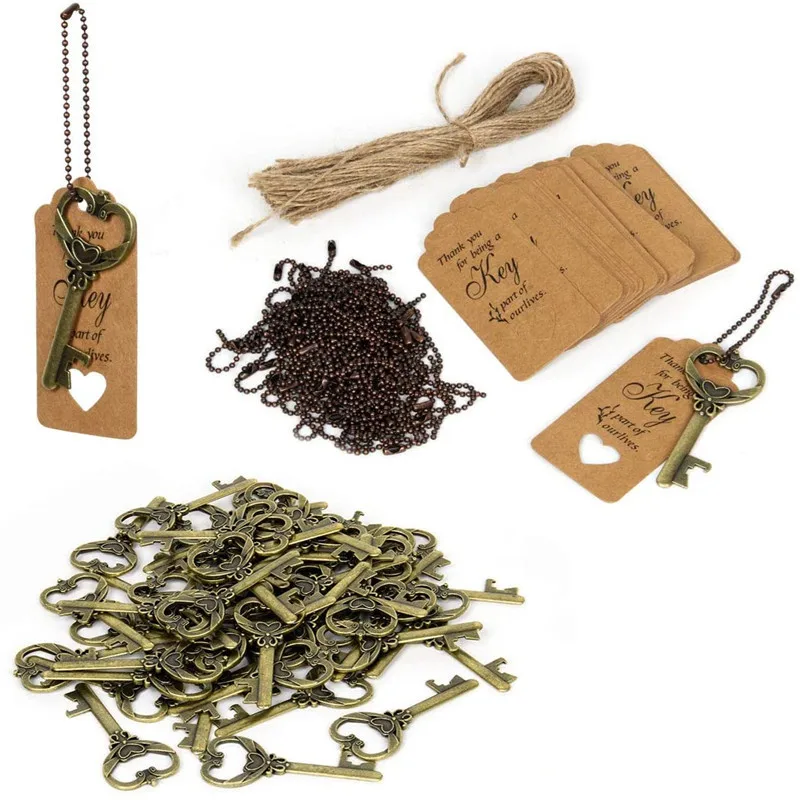 50pcs/bag Wholesale Creative Items Heart Shape Retro Gifts Wedding Favors Key Bottle Opener