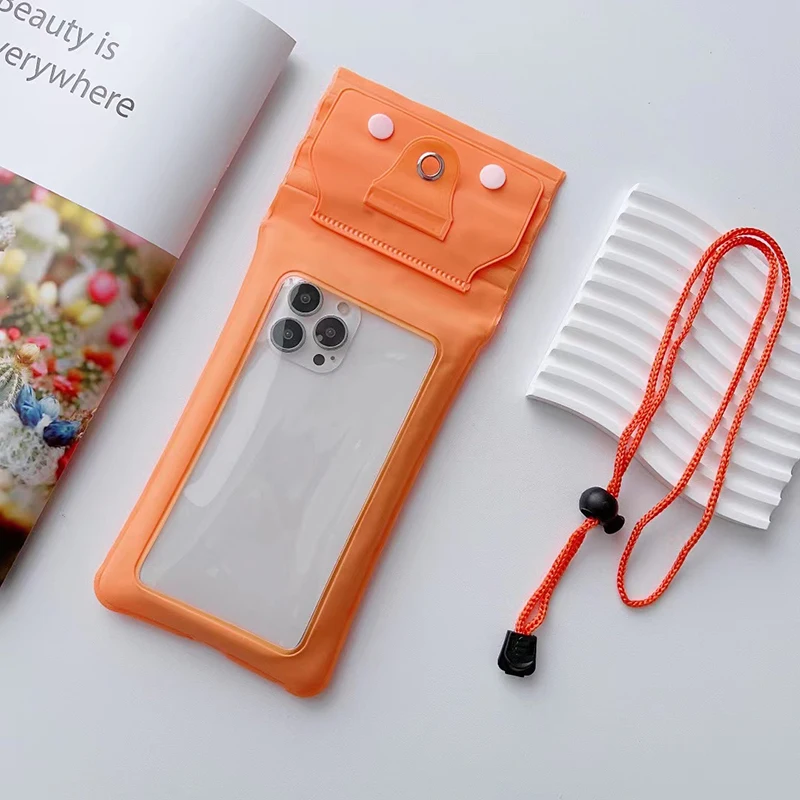 Airbag Design Magic Tape Touchscreen Triple Folding Neck Pouch swimming floating pvc waterproof phone bags with lanyard