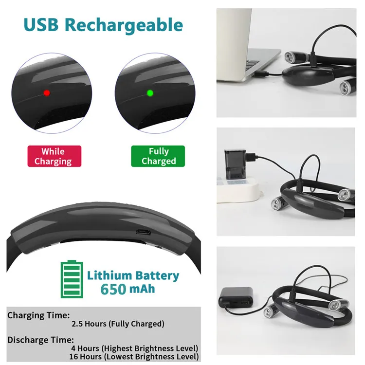 USB-лампа для чтения Ночной светильник подсветка шеи перезаряжаемая режима «свободные руки» прочная светодиодная вязания кемпинга ремонта