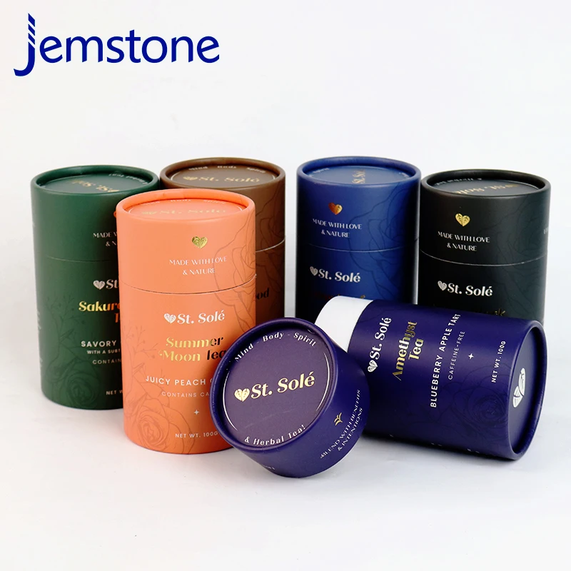 Custom Color Printing Design Biodegradable Cardboard Paper Tube Cylinder Food Grade Tea Paper Tubes Packaging